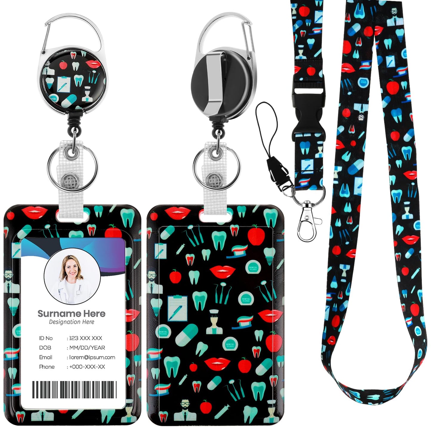 Amabro Nurse Print Badge Holder with Detachable Lanyard, Retractable Badge Reel Clip with Breakaway Lanyard Plastic ID Card Holder Vertical Card Protector Keychain Name Card ID Sleeve(Style B)