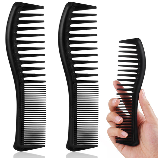 Bewudy 2Pcs Wide Tooth Comb, Shark Teeth Comb Wide Tooth Curl Comb Large Tooth Comb Big Detangling Comb Texture Comb for Curly Wet Wavy Thick Hair Wigs Salon Women Men Hair Barber Hairstyle Tool