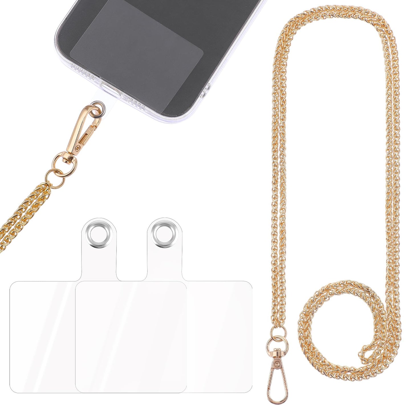 TIESOME Cell Phone Lanyard, Metal Phone Chain Holder Adjustable Crossbody Patch Phone Lanyards Tether Shoulder Phone Tether for Smartphones Key ID Card Wallet