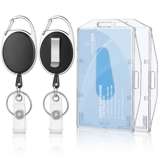 TIESOME 2 Set Heavy Duty Badge Holders with Retractable Badge Roll Clip, Horizontal Vertical Dual Use Thumb Slot Card for Nurse Doctor Teacher Office School Supplies
