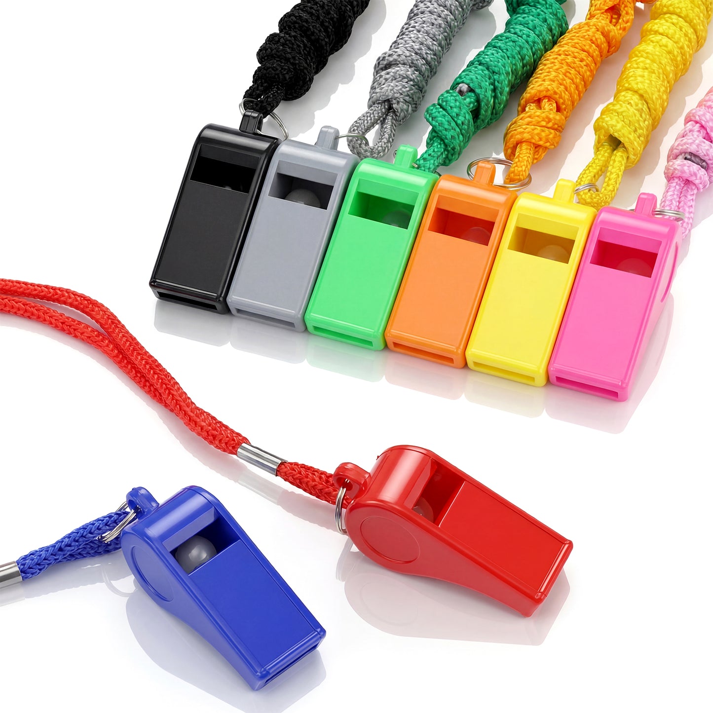 TIESOME 8-Pack Whistles for Teachers, 120dB Plastic Whistles with Lanyard, Bright Emergency Whistle for Kids, Coaches, Scouts, Lifeguards, Sports Safety Kits