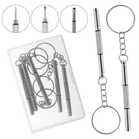 Bewudy 5Pcs Mini Glasses Screwdriver, 3 in 1 Multifunction Eyeglass Screwdriver Repairing Kit, Tiny Screwdriver for Glasses Tightening Repair Screwdriver with Keychain