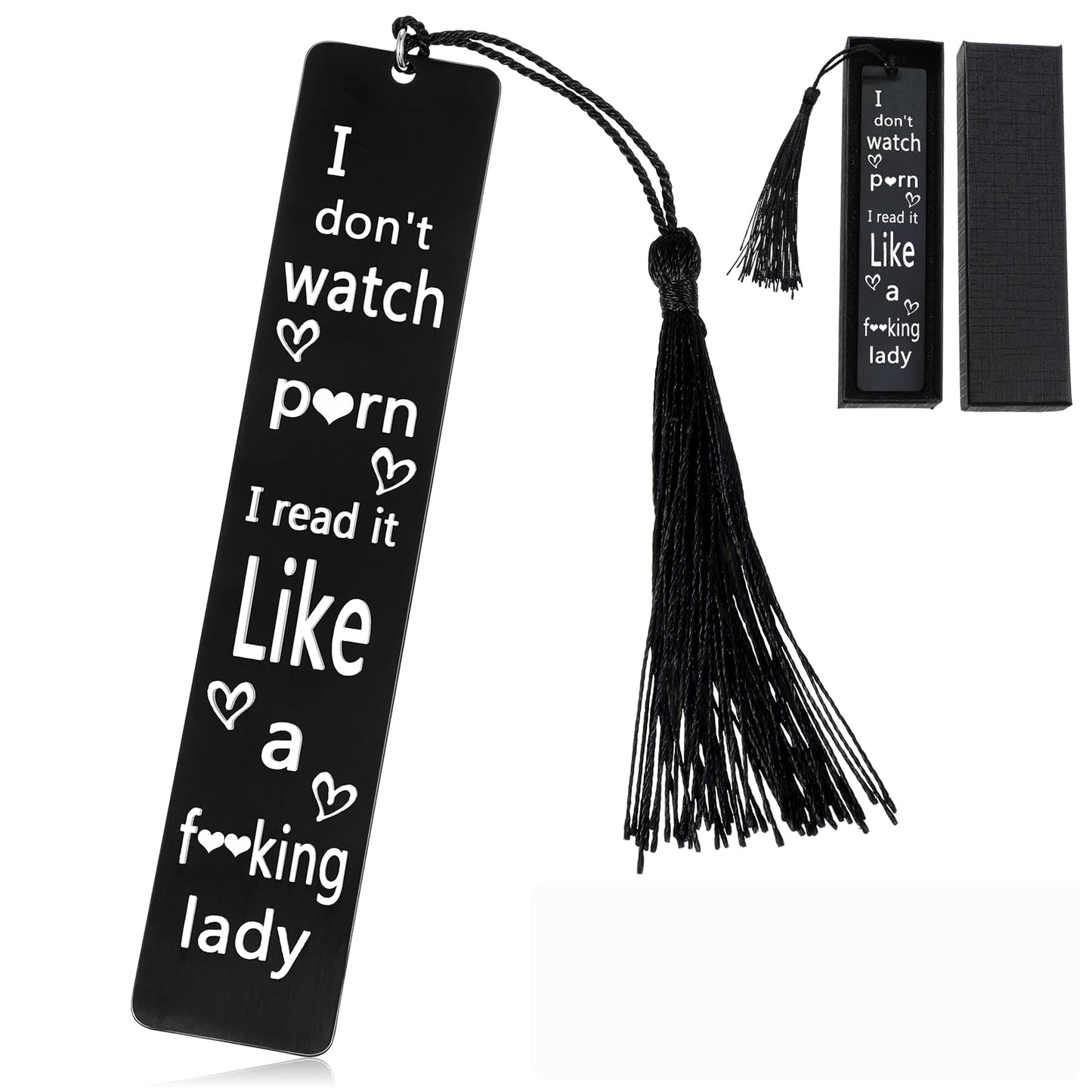 AOZUO Funny Bookmark for Women, Bookmark Gifts for Book Lovers, Bookish Stainless Steel Bookmark Ruler with Tassel for Book Lovers, Dark Romance, Bookworms (Black)