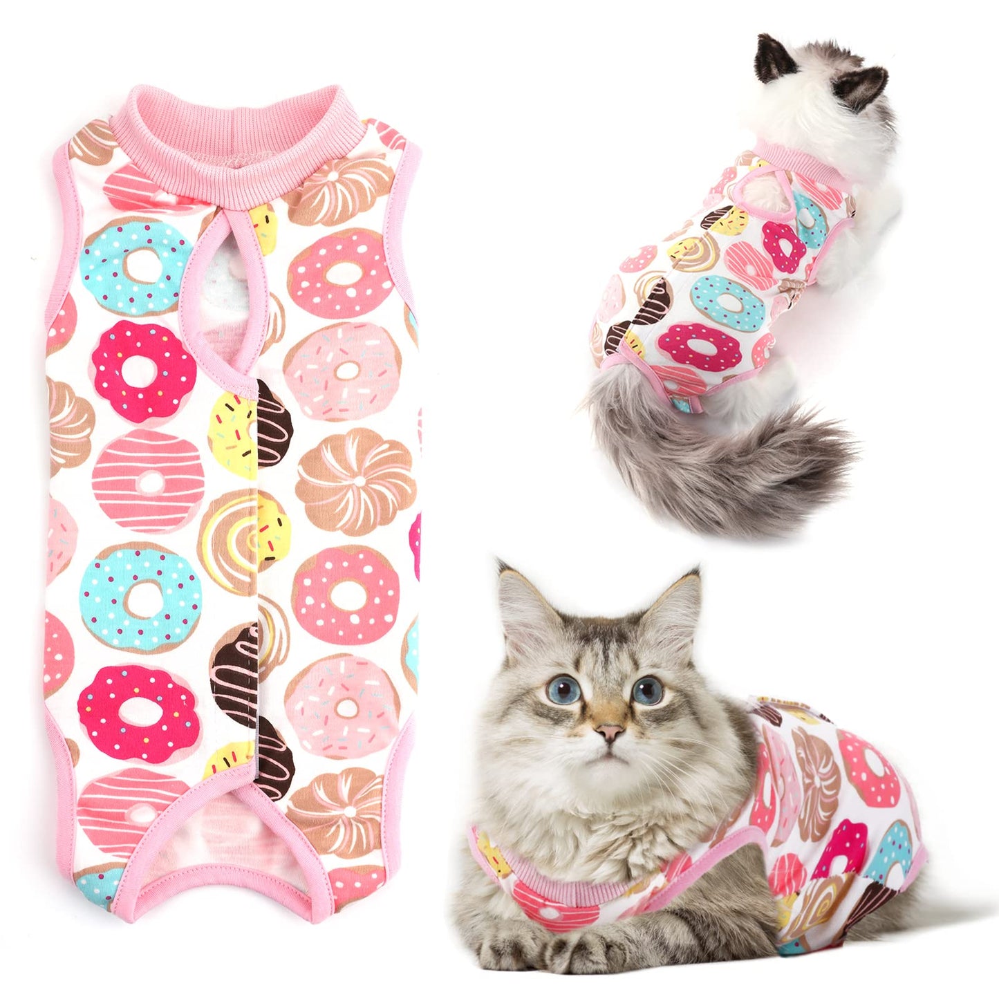 TIESOME Cat Surgical Recovery Suit, E-Collar Alternative for Cats Dogs After Surgery Wear Pajama Suit Home Indoor Pets Clothing Doughnut (Medium)