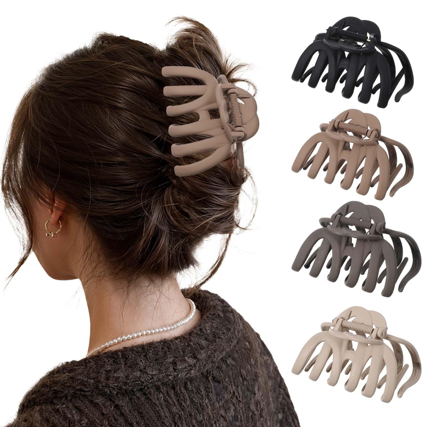 MBAIYO Pack of 4 Large Hair Clips, 9.5 cm Non-Slip Hair Clips, Women's Thick Hair, 4 Neutral Colours, Hair Claw Clips, Octopus Clip, Claw Hair Clips, Strong Hold Hair Styling Accessories for Women and
