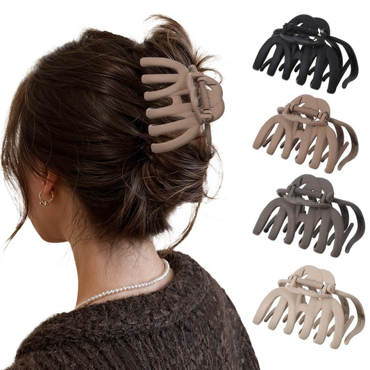 MBAIYO Pack of 4 Large Hair Clips, 9.5 cm Non-Slip Hair Clips, Women's Thick Hair, 4 Neutral Colours, Hair Claw Clips, Octopus Clip, Claw Hair Clips, Strong Hold Hair Styling Accessories for Women and