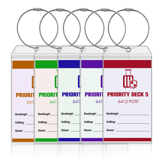 Andibro 5Pcs Cruise Luggage Tags, Waterproof Clear Cruise Luggage Tag Holders with Zip Seal and Steel Loops(7.27x3.34in)
