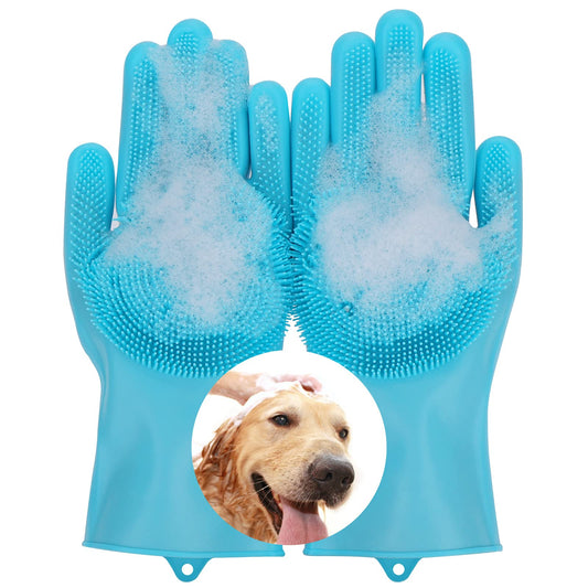 Molain Dog Bath Gloves Brush, Dog Grooming Gloves Dog Bathing Shampoo Gloves Pet Hair Remover Mitt Brush with High Density Teeth for Cat Dog