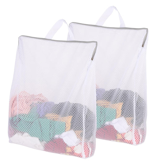 simarro 2Pcs Mesh Laundry Bags with Zips, White Laundry Nets with Handle Reusable Travel Laundry Bag Hanging Laundry Bag Delicate Laundry Bag for Home Dorm Hotel Travel Use(Cellular Mesh)