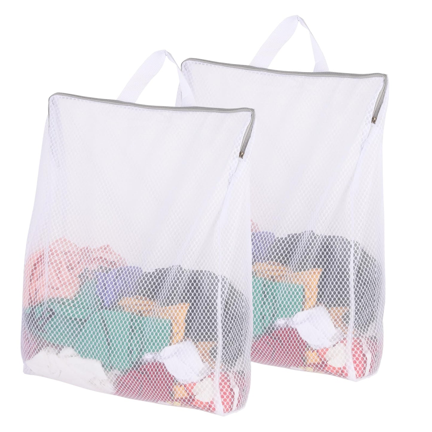 simarro 2Pcs Mesh Laundry Bags with Zips, White Laundry Nets with Handle Reusable Travel Laundry Bag Hanging Laundry Bag Delicate Laundry Bag for Home Dorm Hotel Travel Use(Cellular Mesh)