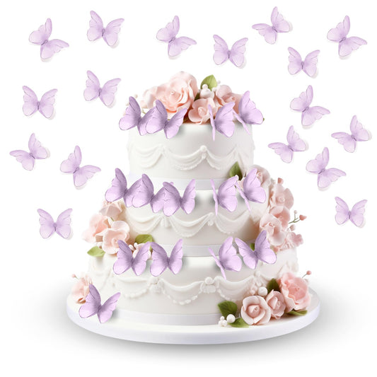 Bile 48 Pcs Edible Butterflies for Cake Decorating, Vivid Butterfly Cupcake Decorating Butterfly Cake Topper for Wedding Birthday Anniversary Flower Themed Party Decorating Princess Games (Purple)