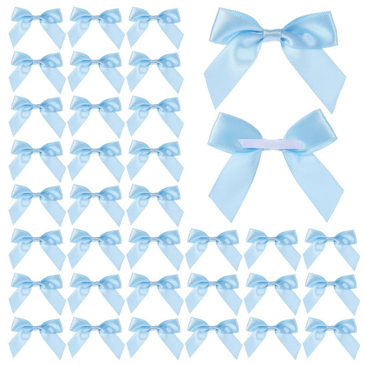 Molain Satin Ribbon Bows - 50pcs Self-Adhesive Mini Bows, 7.5cm, Double-Sided Tape, Perfect for Craft, Sewing, Scrapbooking, Wedding & Gift Wrapping (Blue)