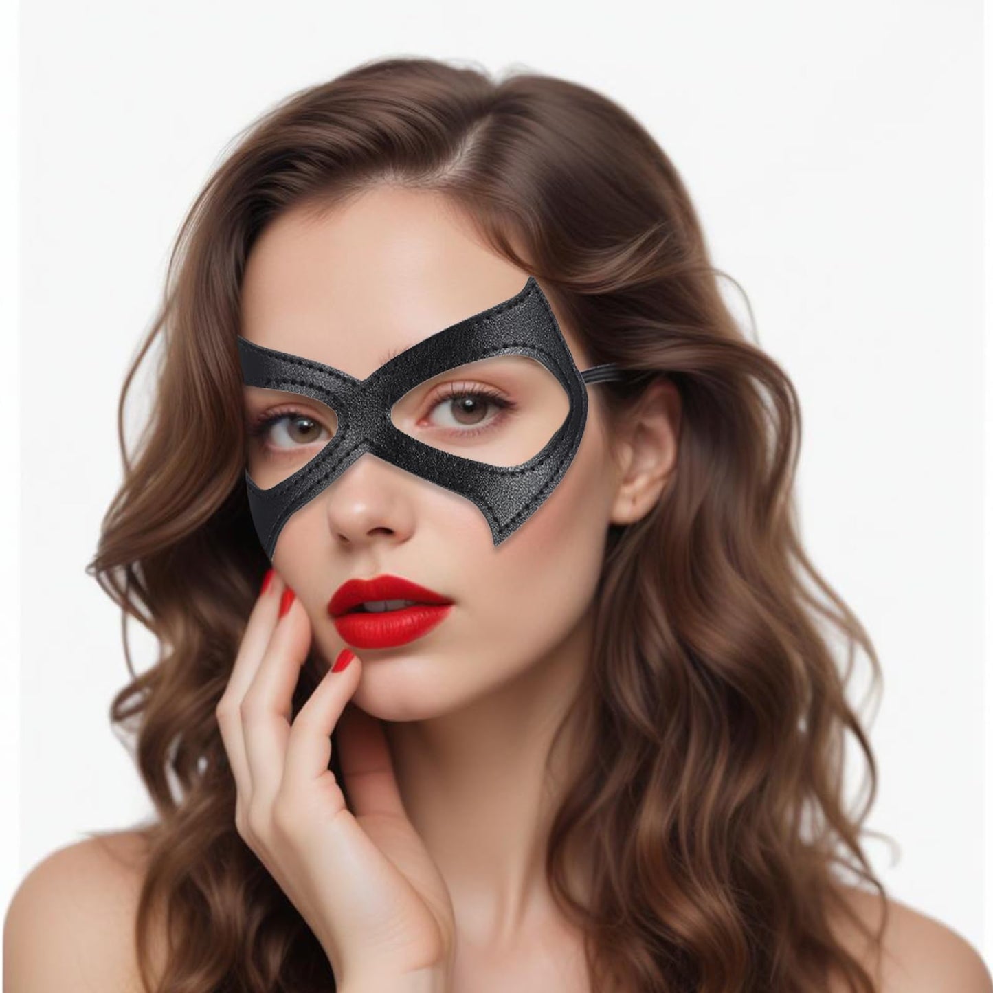 GEEHUA Cat Mask for Women, PU Leather Catwoman Mask Half Face Black Eye Cat Mask for Halloween Cosplay Masquerade Party