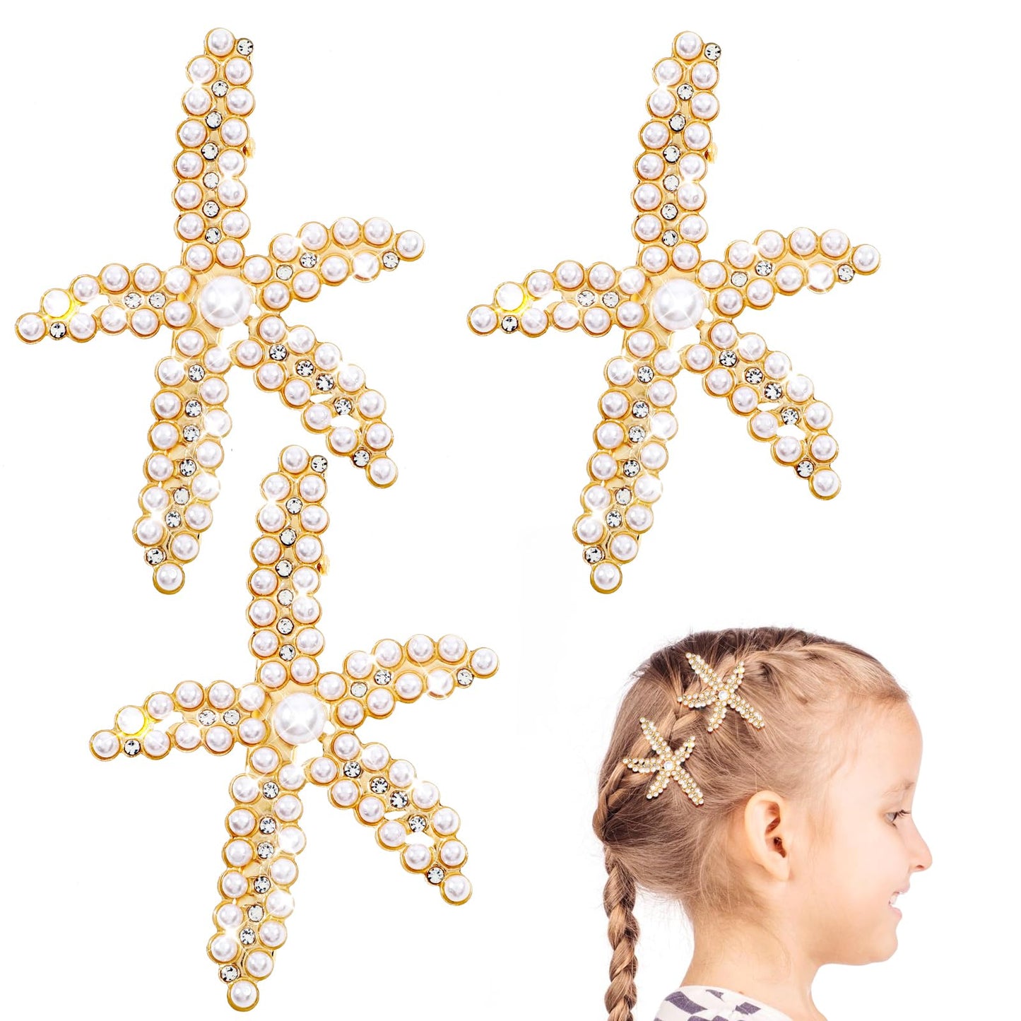 TIESOME 3PCS Starfish Hair Clips, Mermaid Accessories Sequins Hair Pins Alligator Clips Cute Beach Sea Star Hair Barrettes for Women and Girls Headpiece Birthday Party Supplies