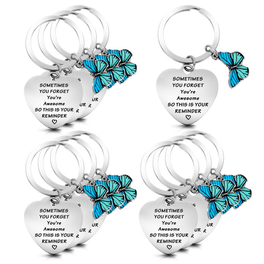 cobee 10 Pcs Inspirational Keychains for Women Funny Butterfly Keychain Motivational Encouragement Thank You Gifts for Men Student Teacher Coworker Staff Sometimes You Forget You're Awesome (Style A)