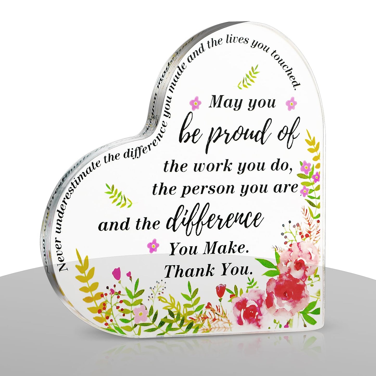 Amabro Thank You Gift for Women, Acrylic Heart Thank You Gift Keepsake Inspirational Appreciation Sign for Teacher Nurse Mom Birthday Leaving Job Farewell Graduation Thanksgiving Day Gifts