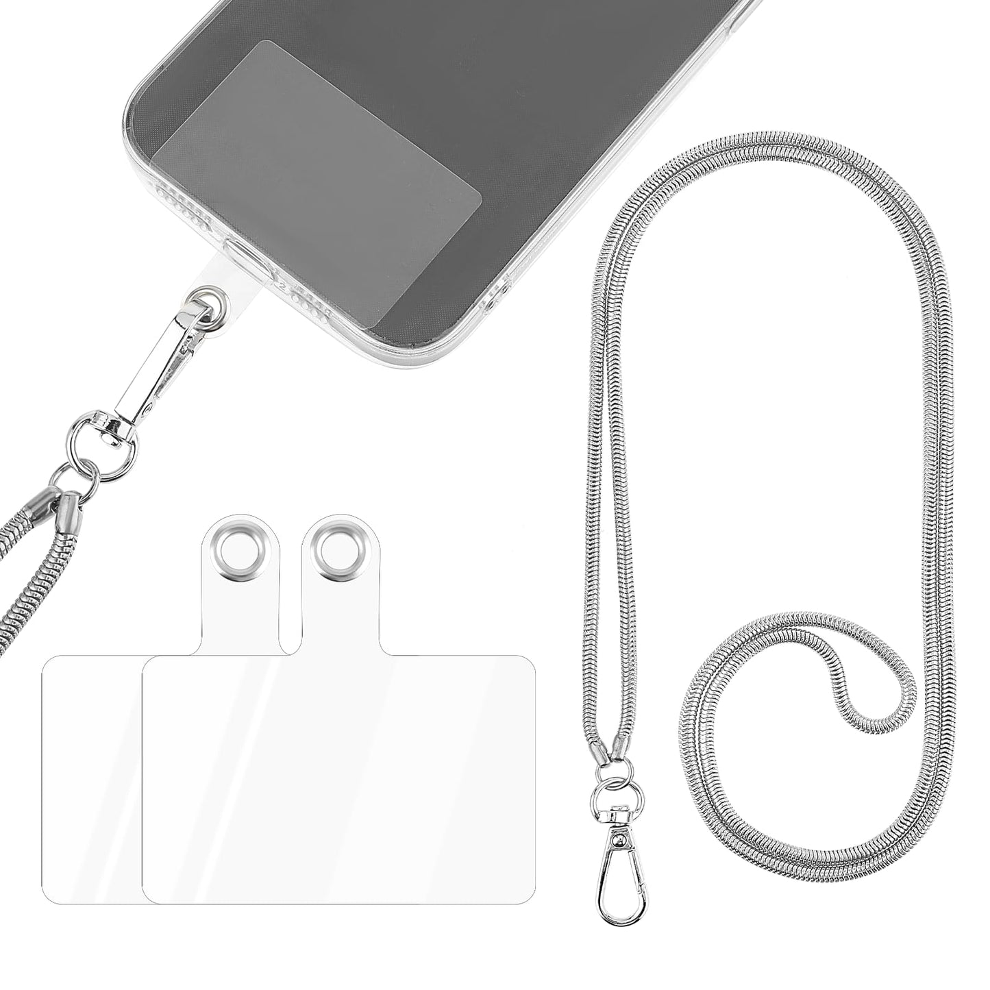 Giantree Cell Phone Lanyard, Universal Metal Chain Phone Holder with 2Pcs Back Patch Detachable Snake Chain Crossbody Shoulder Neck Strap Compatible with Most Cell Phones Mobile Phone Case(Silver)