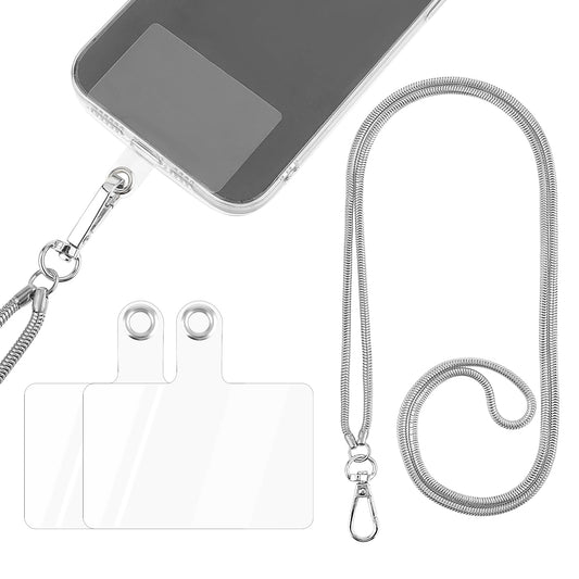 Giantree Cell Phone Lanyard, Universal Metal Chain Phone Holder with 2Pcs Back Patch Detachable Snake Chain Crossbody Shoulder Neck Strap Compatible with Most Cell Phones Mobile Phone Case(Silver)