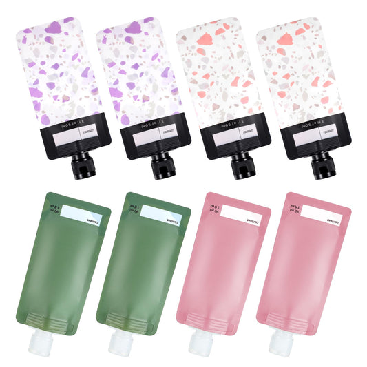 MBAIYO 8pcs Travel Pouches for Toiletrie,Refillable Size Containers Portable Leak Proof Empty Squeeze Bags Makeup Packing for Shampoo Conditioner Lotion Body Wash Small Travel Pouch