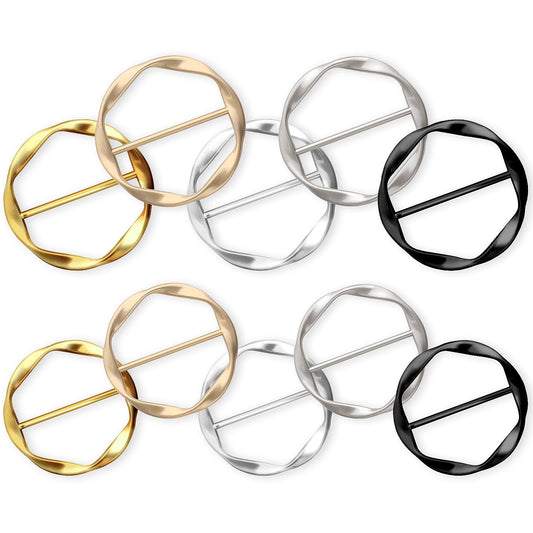 Bewudy 10 Pcs Scarf Ring Clip, T-Shirt Tie Clips Rings Clasp, 3.5CM and 4CM Metal Round Circle Clip Buckle Clothing Ring Wrap Holder for Women Girls
