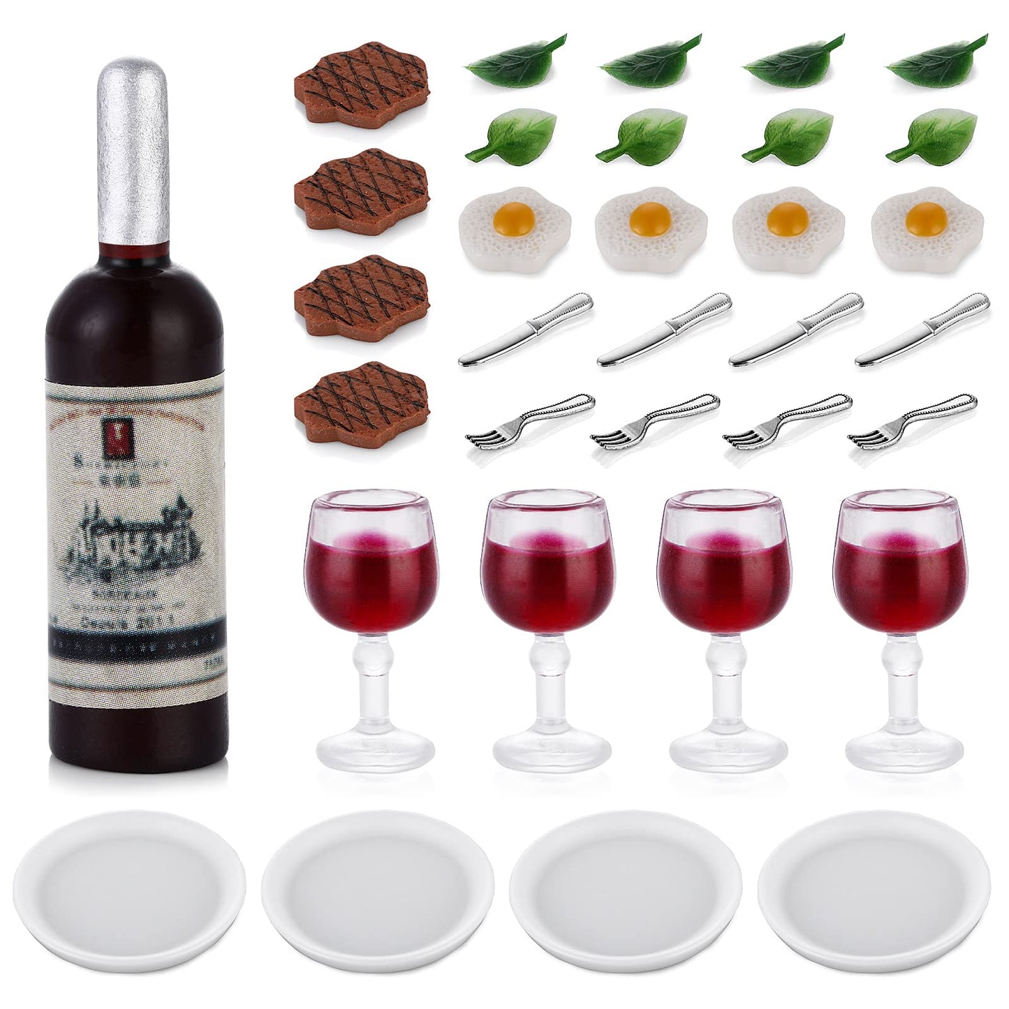 cobee Miniature Dollhouse Food Drink Set, 33 Pieces Mini Food Set for Kitchen Pretend Play DIY Doll House Decor Cooking Game Party Accessories