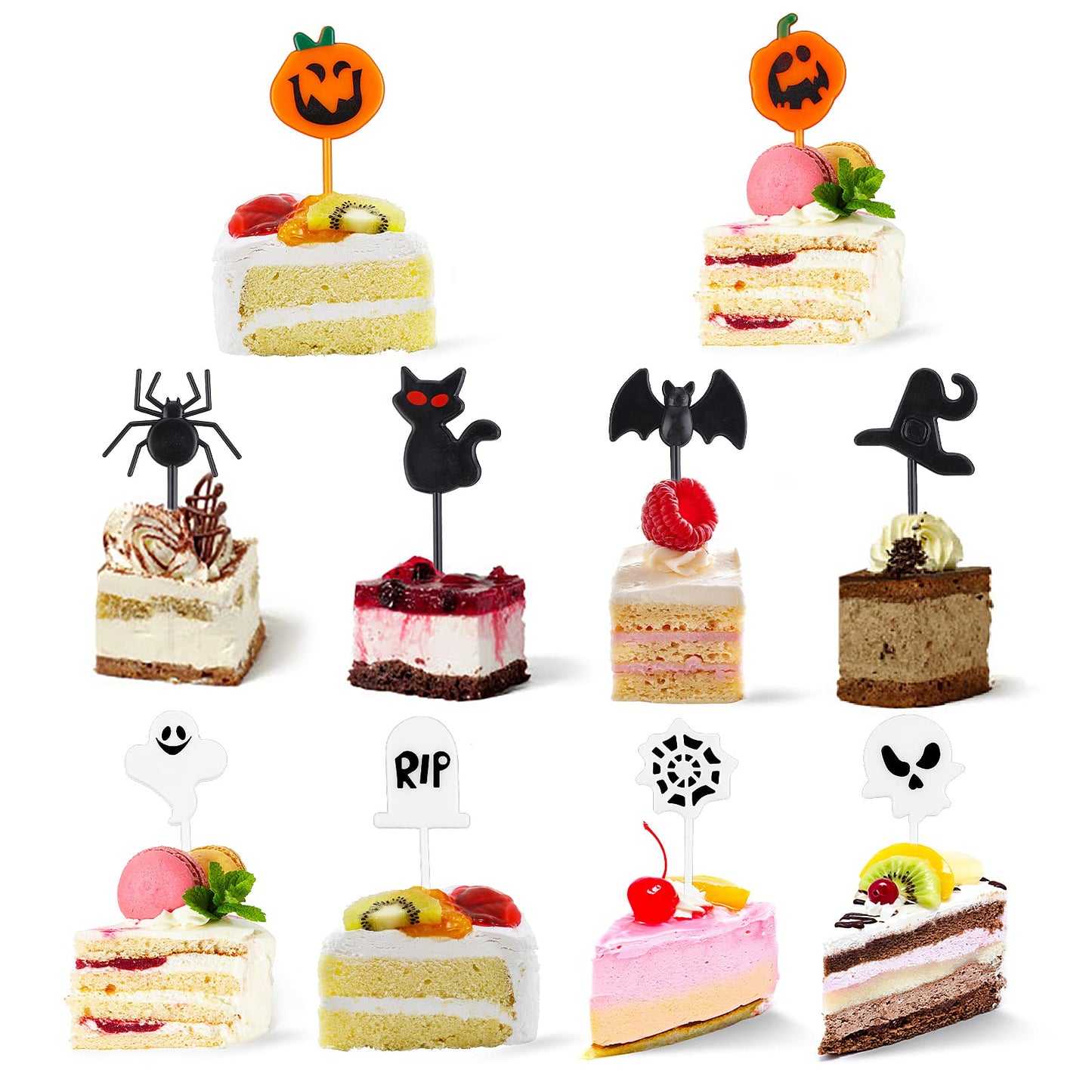 Cobee Halloween Plastic Cupcake Toppers, 50 Pieces Halloween Cupcake Picks Halloween Decorations Toothpicks Pumpkin Ghost Decor for Halloween Cupcake Cake Food Party Favor Supplies 10 Styles