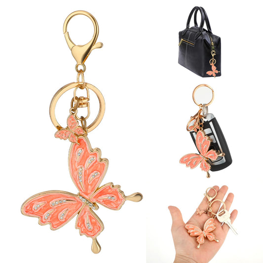 Amabro Butterfly Keychain Rhinestone Bling Keychain Butterfly Pendant for Women Handbags Keychain Accessory Gift(Pink Gold)