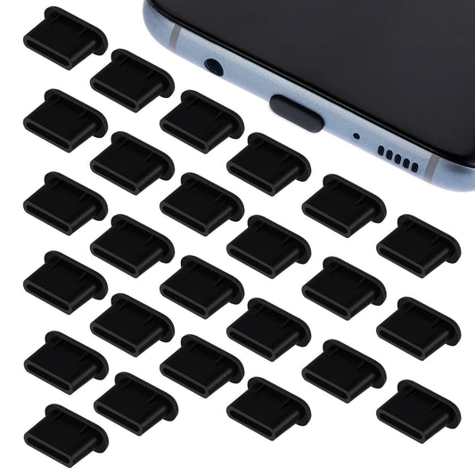 Giantree Dust Plug Set, Silicone USB C Earphone Hole Anti-dust Cover Caps Charging Port Cover Type-C Dust Protectors Stopper for Smartphone Laptop (Black-25Pcs)