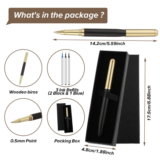 Andibro Wooden Gel Pen Gift Set, Luxury Fine Point Ballpoint Pens with Handmade Rollerball Pen Holder Box and Refills, Business Ballpoint Pen Gift for Business Journaling Executive Signature(B)