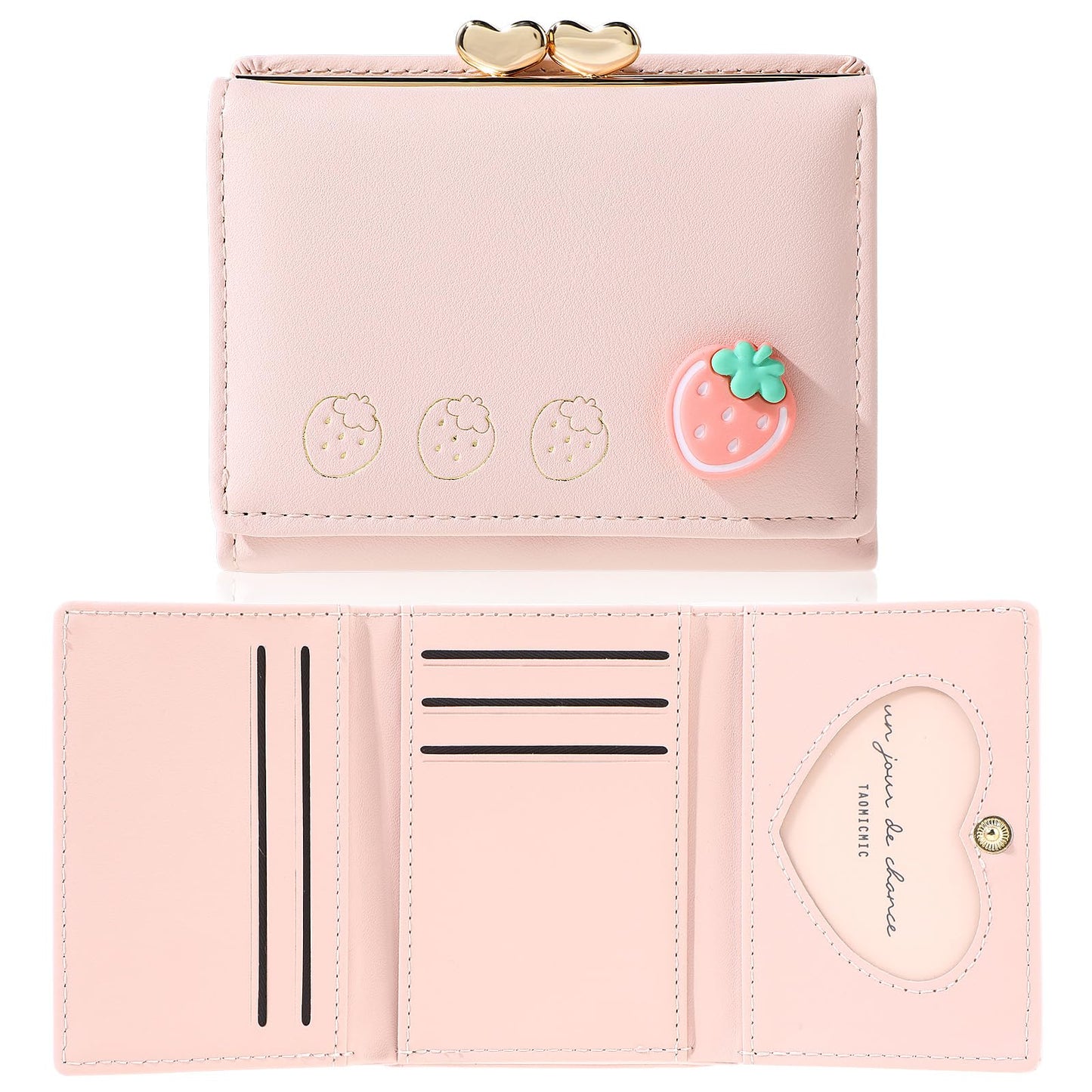cobee Cute Leather Wallet for Women, Fruit Credit Card Holder Bag with Coin Pocket ID Window Small Trifold Wallet Snap Card Case