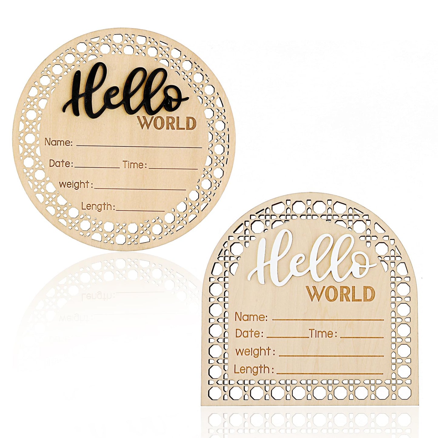 Giantree 2 Pcs Baby Announcement Sign, 5.8" Wooden Birth Announcement Sign Hello World Newborn Sign for Hospital Birth Announcement for Boys and Girls Photo Prop Baby Shower Nursery Gift