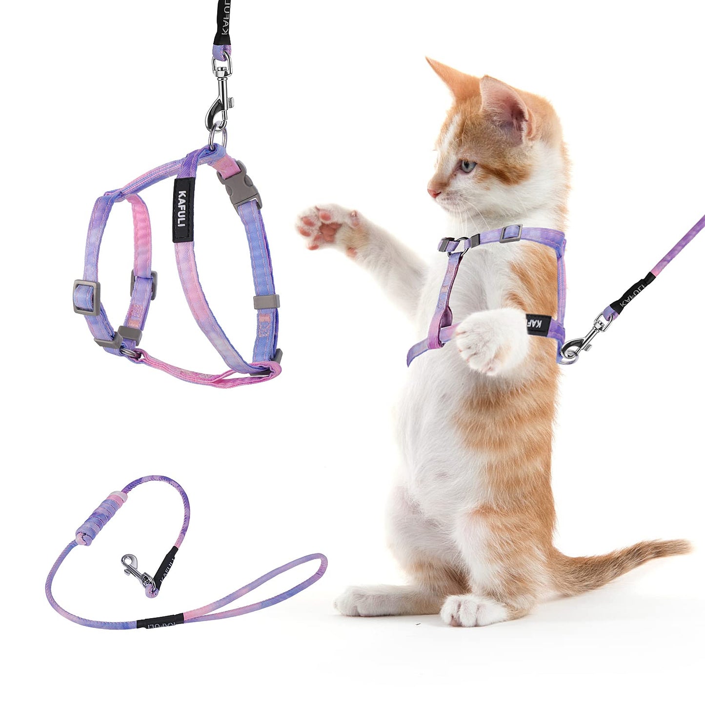 TIESOME Cat Harness and Leash Set, Adjustable Gradient Kitten Harness with Escape Proof Feature, Purple