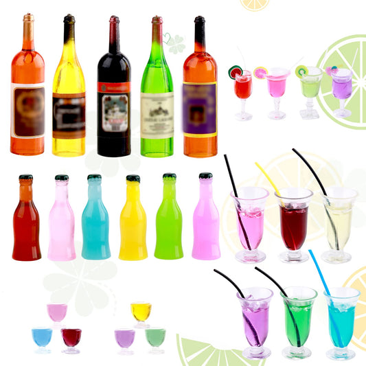 TIESOME 27Pcs Miniature Dollhouse Cocktail Champagne Set, 1:12 Scale Mini Wine Glasses with Wine Bottle Kitchen Accessories for Dollhouse Deco Birthday Party Cake Decorations