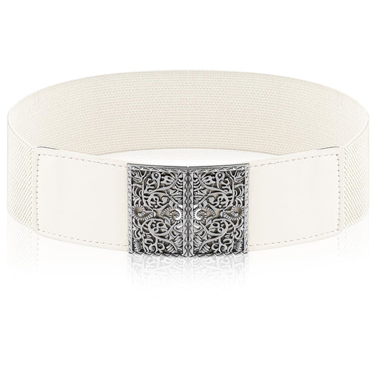 Jeffdad Adjustable Elastic Belt for Women, Women's Stretchy Belt, Wide Elastic Waist Belts for Pants Jeans Dresses(White)