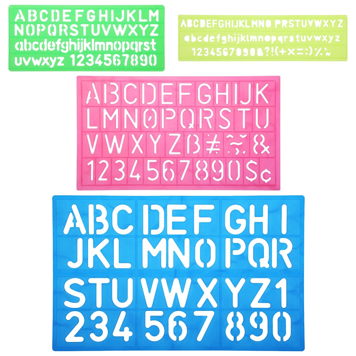 Molain 4Pcs Letter Stencils Set, Plastic Numbers Alphabet Stencil Ruler for Drawing Stencil Painting Learning Scrapbooking and DIY Crafts