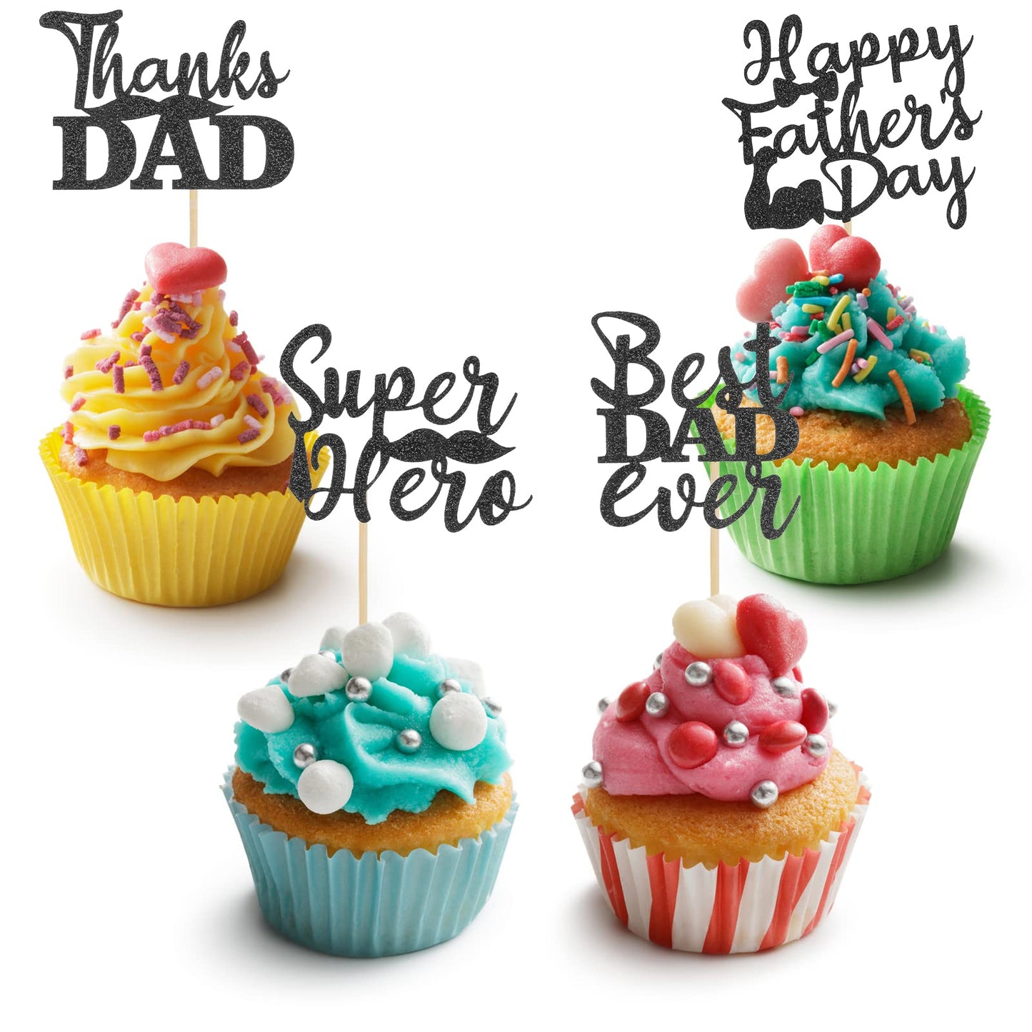 Cobee Happy Fathers Day Cupcake Toppers, 24 Pieces Father's Day Cupcake Decorations Happy Father's Day Cake Cupcake Picks for Best Dad Theme Party