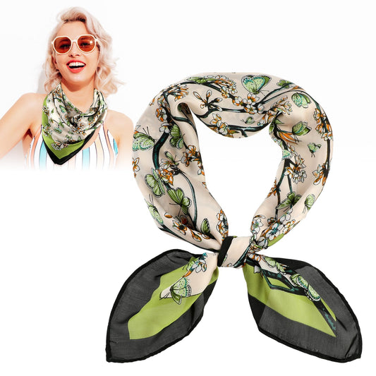 Jeffdad 27.5" Silk Feeling Neck Scarf, Lightweight Silk Scarf for Women Neck, Purse Scarf For Handbags, Square Neck Satin Scarfs for Bag Hair Scarves Gift(Green)