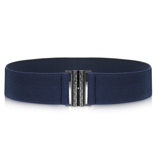 Jeffdad Wide Stretchy Belts for Women, Vintage Elastic Waist Belts Adjustable Cinch Belt Muticolored Ladies Dress Buckle Belt(Dark Blue)