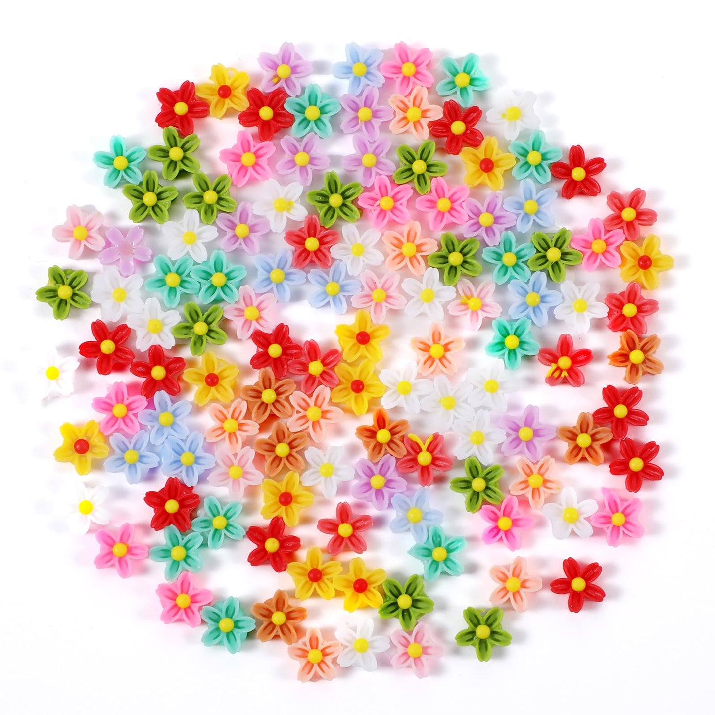 MBAIYO Pack of 100 Flowers Miniature Resin Decoration, 3D Colourful Flower Decoration, 7.4 mm Small Flowers, Decorated Mini Miniature Dollhouse Accessories for Miniature Gardens, Fairy House, Nail Art