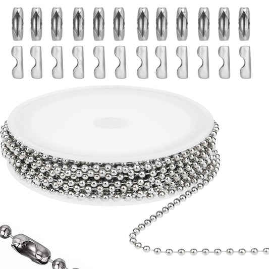 Bewudy 16.4ft Stainless Steel Ball Chain, Silver Ball Chain with 20 Connectors Jewelry Making Supplies for Dog Tag Necklace Earring Bracelet Pull Chain DIY Keychain Craft