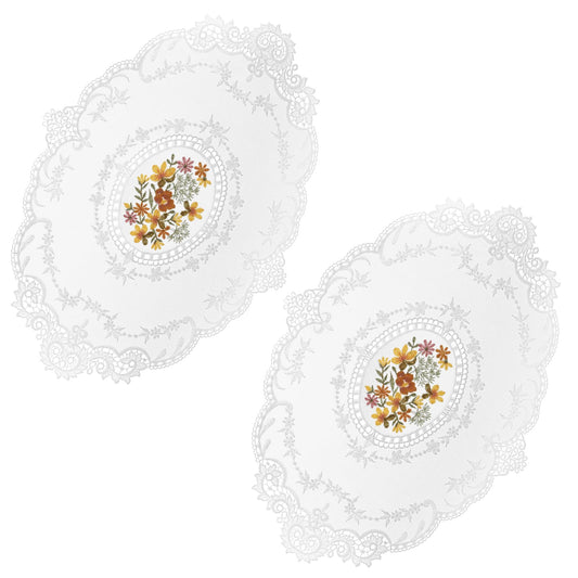 Jeffdad 2 Pack Retro Lace Placemats French Crochet Doilies Handmade White Embroidered Lace Table Mats 12x16-in Table Decor(colorful flowers white)