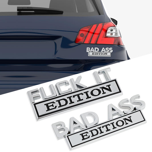 Cobee Bad Ass Edition Car Emblems, 2 Pieces 3D Auto Decals Stickers Alloy Badge Decal Replacement Auto Accessories for Grille Hood Trunk Tailgate Front Car Motorcycle SUV Decorations (Silver White)