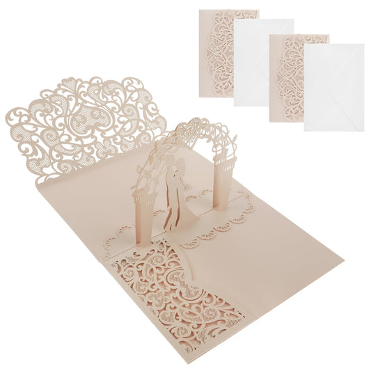 Amabro 3D Pop-Up Wedding Card, 2PCS Wedding Envelope Greeting Card Wedding Congratulations Gift Card for Bride and Groom Newlyweds Couple Valentine Anniversary Engagement Christmas(Pink)