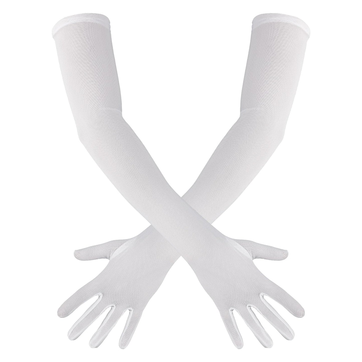 Giantree Women's Long Stretchy Mesh Tulle Gloves, Elegant Gown Gloves Arm Sleeves Opera Gloves for Wedding Bridal Dance Party Costume Accessories(Whit)