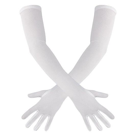Giantree Women's Long Stretchy Mesh Tulle Gloves, Elegant Gown Gloves Arm Sleeves Opera Gloves for Wedding Bridal Dance Party Costume Accessories(Whit)