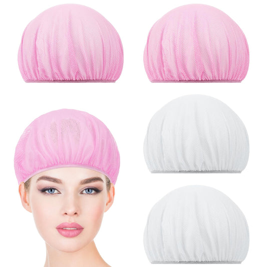 Jeffdad 4pcs Mesh Sleep Bonnets Women Sleeping Hair Nets Women Night Mesh Bonnet for Curly Frizzy Hair Protection Women Sleep Cap (White+Pink)