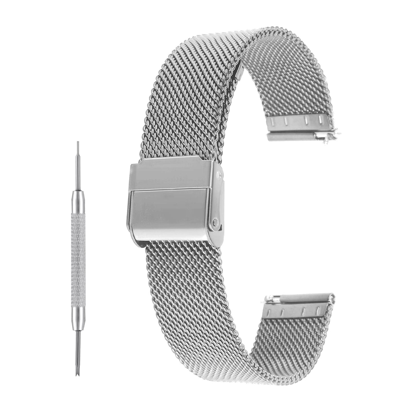 cobee Milanese Mesh Watch Bands, Quick Release Replacement Watch Straps Adjustable Stainless Steel Watchbands for Men Women Universal Metal Mesh Straps (Silver, 18mm)