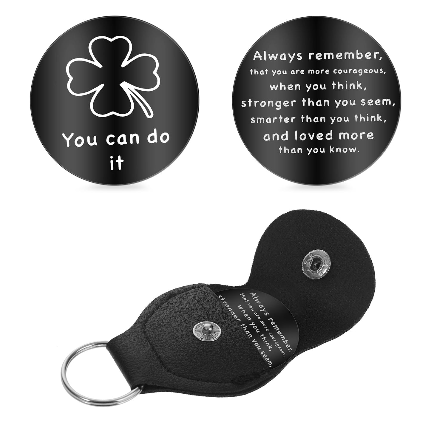 TIESOME Pocket Hug Token, Motivational Bag Hug Lucky Charm Long Distance Relationship Keepsake Stainless Steel Double-Sided Token Inspirational Pocket Coin Gift for Family Friends Lovers(Black)