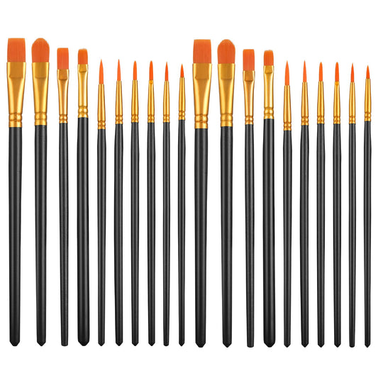 Bewudy Paint Brushes, 20 Pcs Face Paint Brushes for Children Watercolor, Acrylic Gouache and Acrylic Painting Oil Painting Suitable for Body Face Decorations, Models, Figurines, Nail Art (Black)