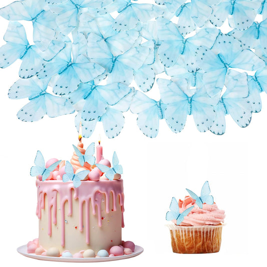 Giantree 48 Pcs Edible Butterflies for Cake Decorating, Edible Butterfly Cupcake Topper Edible Butterfly Cake Decorating for Wedding Birthday Anniversary Flower Themed Party Decorating(Blue)